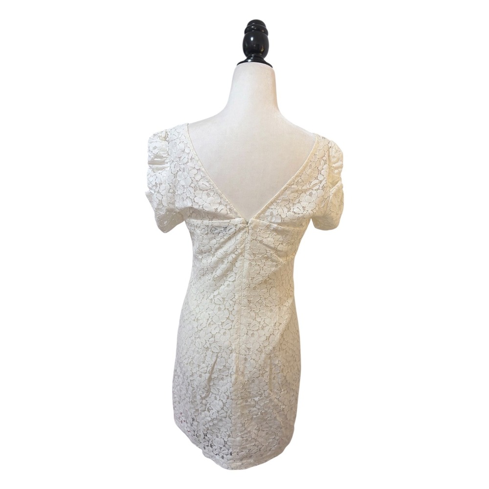 Guess Los Angeles Floral Ivory Lace Mini Dress Size 6 Puff Sleeve Deep V - Picture 8 of 10